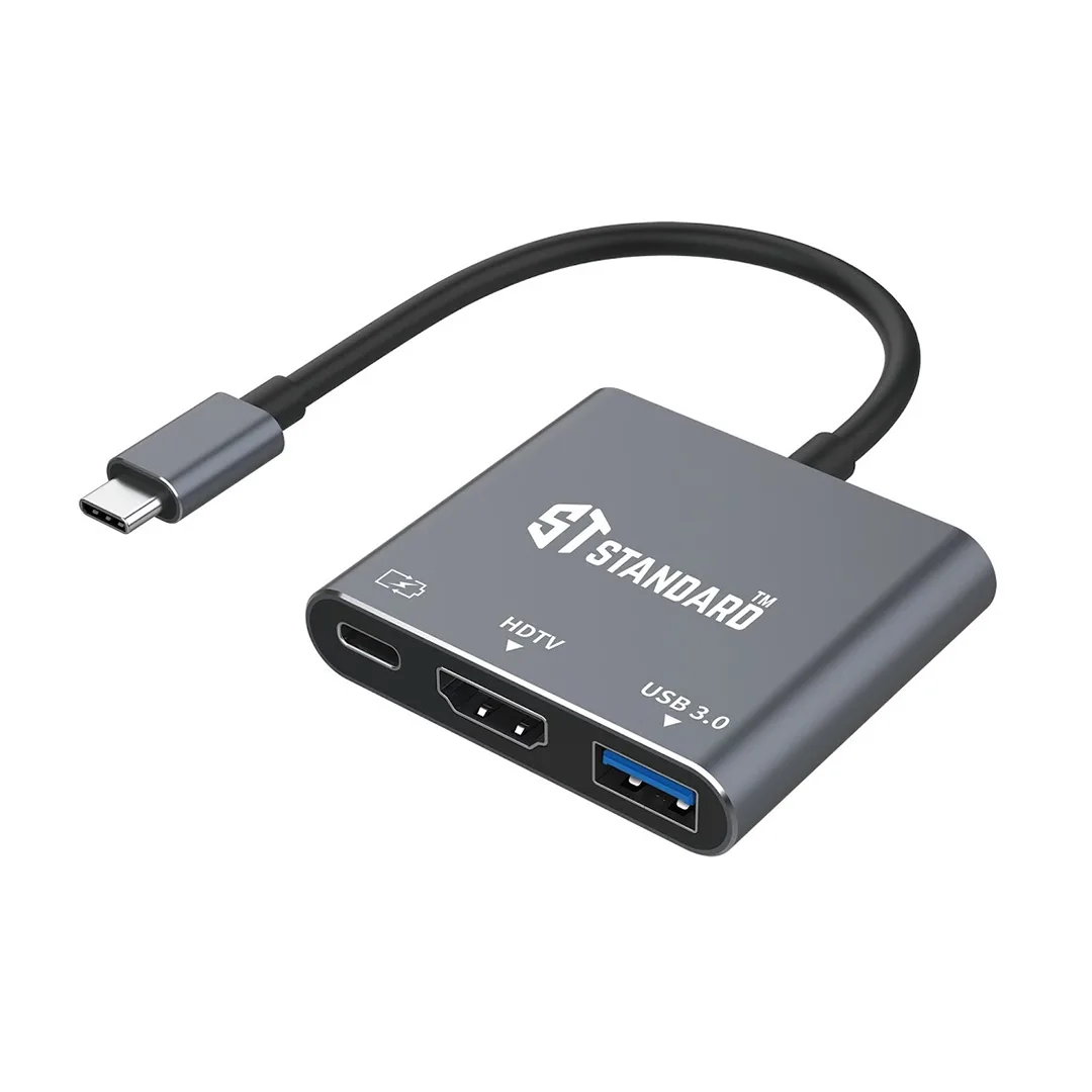 ST‑Standard 9175 Aluminum USB‑C Converter – 4K HDMI + USB 3.0 + 100W PD
