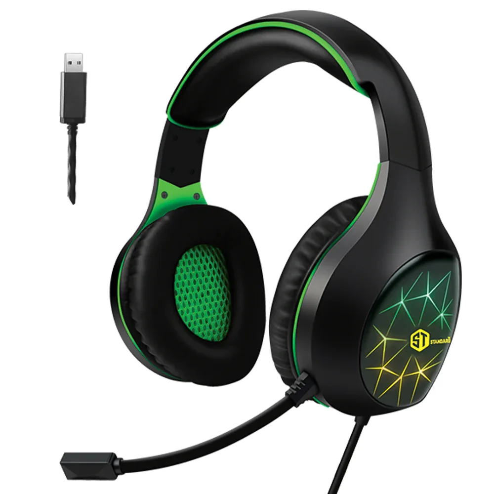 ST-Standard GM‑2100LG USB 2.1 Gaming Headset - Durable Design & USB Plug & Play - RGB LED Lighting