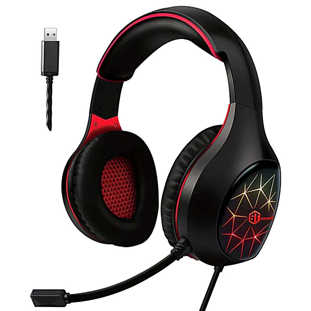 ST‑Standard GM2100LR USB Gaming Headset - 7.1 Surround Sound - Deep Bass, LED Lighting, Flexible Mic