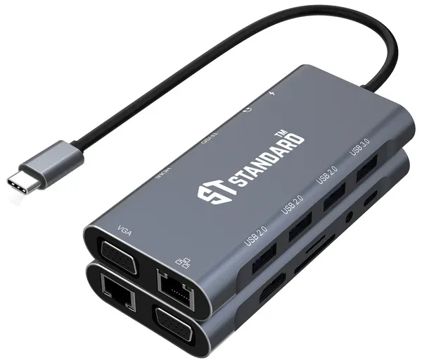 ST‑Standard 9591A+ USB‑C Docking Station - HDMI 4K, VGA 2K, Ethernet, PD 100W - 11‑in‑1 Multiport Hub