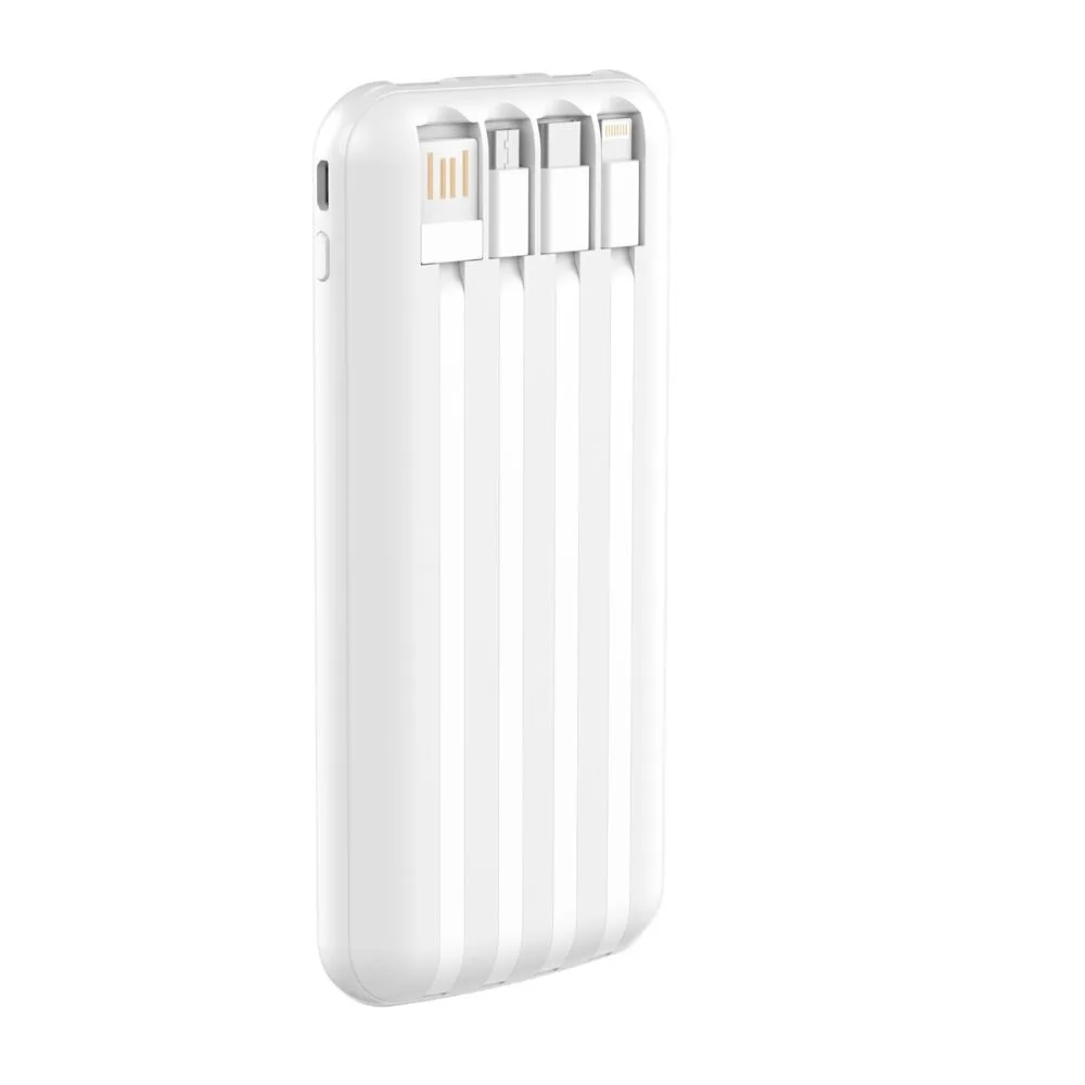 Devia Kintone Series MP32W Power Bank — 10000mAh, Built-In USB-C & Lightning Cables, White