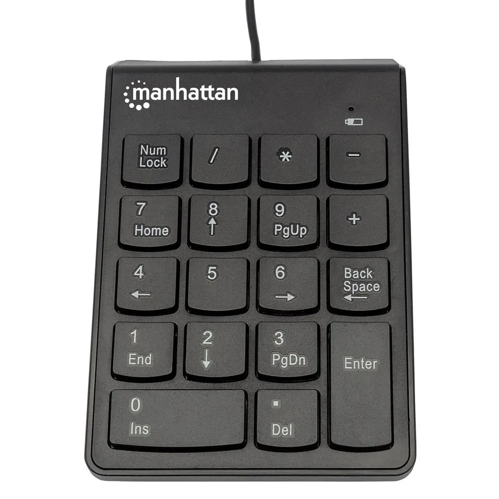 Manhattan Numeric Wired Keypad — USB, 18 Full-Size Keys, Black